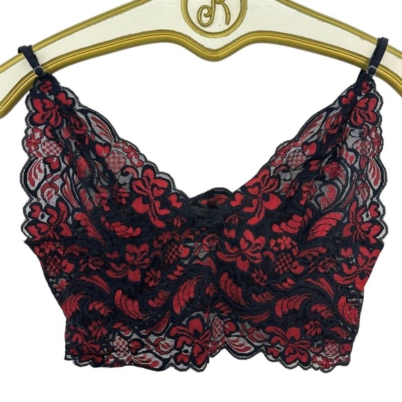 Frederick's of Hollywood Other - Frederick's of Hollywood Lace Bralette L Black Red Floral Whimsigoth Dark Fairy